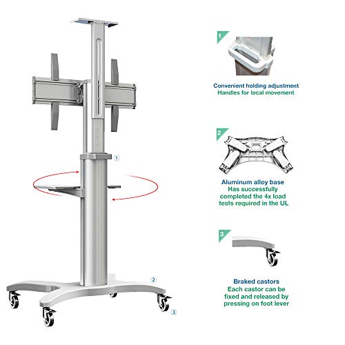 NB North Bayou Mobile TV Cart TV Stand with Wheels Mount for 32-65 Inch LCD LED OLED Plasma Flat Panel Screens Aluminum (White) - Thumbnail 3