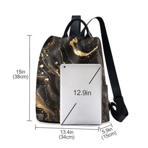 Image of ALAZA Luxury Black & Gold Marble Backpack Purse for Women Anti Theft Fashion Back Pack Shoulder Bag