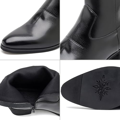 Men's Leather Side Zipper Block Heel Chelsea Boots Pointed Toe Comfortable Non Slip Formal Oxford Shoes Casual Business Work Chukka Booties3