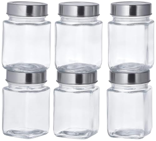 Image of CROCO JAR Square Glass Storage Containers 310ml | Transparent Airtight Kitchen Jars with Steel Lid | Cubical Glass Jars for Pantry, Snacks, Dry Fruits, Masala, Pickle & Coffee Beans | Pack of 2