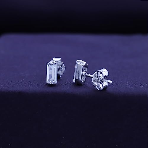 Solitaire Stud Earrings For Women, Baguette Cut White Cubic Zirconia Moissanite Or Lab Grown Diamond Ear Studs Push Back Earrings In 14K Gold Over Sterling Silver4