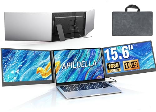 Image of APILDELLA 15.6'' Triple Laptop Screen Extender One Cable Connection, 1080P FHD Laptop Extended Monitor Portable with Speaker, Ultra-Slim Travel Monitor for 13-17.3 inch Laptops, Work with Mac, Window