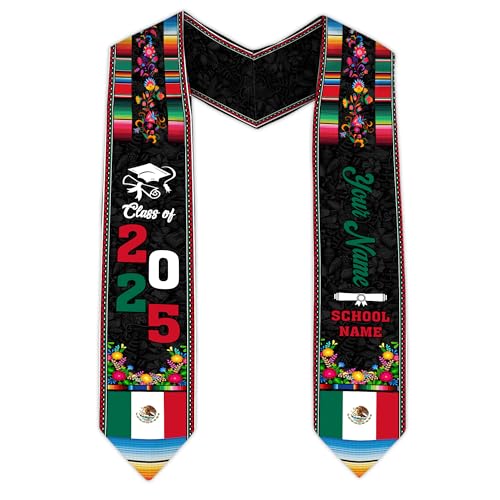 MonkeyVan Personalized Mexican Graduation Sash, Custom Class of 2025 Mexicana Stole, Mexican Flag Estola de Graduación Gift S83