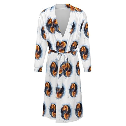 Water Fire Yin And Yang Soft Robe Long Sleeve Bathrobes V Neck Sleepwear Spa Robes with Belt Men Woman4