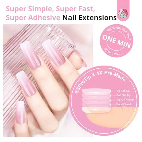 Image of SAVILAND Gel Nail X Kit: 4X Soft Tips with Drill, 256 Ombre Full Cover Nails Tips, Castor Oil Glue, LED Lamp & Portable Drill for Home Manicure