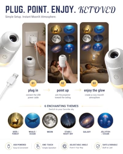 Image of Galaxy Star Projector Night Lamp | 2-in-1 Starry Sky Projector & LED Night Light | USB Portable Moon Projection Lamp for Bedroom, Kids Room & Home Decor (Fullmoon 6)