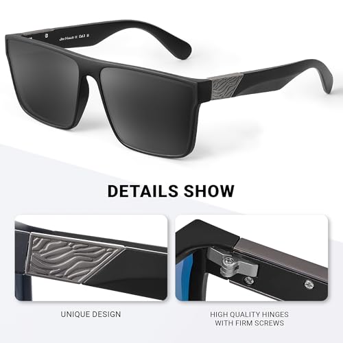 JIM HALO Retro Polarized Sunglasses Men Women Flat Top Square UV400 Glasses for Driving Fishing Hiking Golfing4