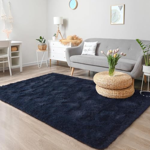 Image of Present Carpet for Room, Shaggy Rugs Fluffy Carpets, Indoor Modern Plush Area Rugs for Living Room Bedroom Kids Room, ETC Blue 6x9 feet
