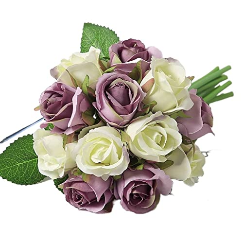 TONZN Flores Artificiales Rosas Artificiales Flores 12 Cabezas arreglo de Flores Falsas Ramo de Rosas Falsas de Seda (Color: E) (G)