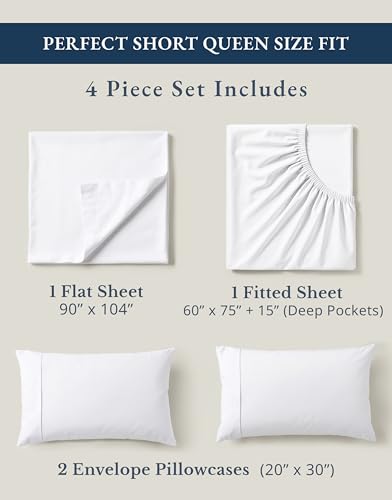 Image of LANE LINEN RV Queen Sheets Set - 100% Organic Cotton Camper Sheet Sets 15 inch Deep Pocket Fitted (Short White)
