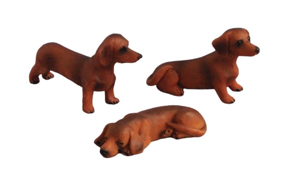 Melody Jane Miniatur-Dackel Set – 3 Braune Hunde Im Maßstab 1:12, Aus Kunstharz, Je Ca. 5 Cm Lang