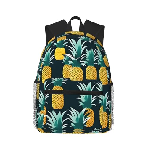 Sac à dos d'université ananas noir avec poches pour homme et femme