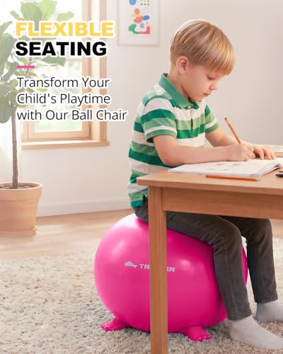 Image of Trideer Flexible Seating for Classroom Elementary, Yoga Ball Chairs for Kids, Wobble Chair of School Supplies for Sensory Kids, Student Desk Chairs for Homeschool (Pink, 55cm)