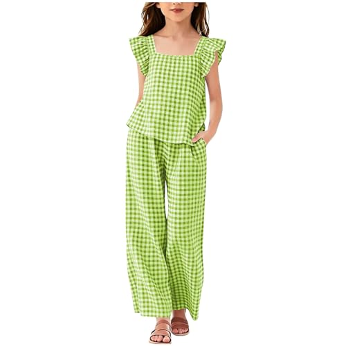 Ensemble décontracté ado avec haut à volants imprimé vichy et pantalon large