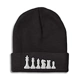 Beanies for Men Chess Set White Embroidery Chess Winter Hats for Women Acrylic Skull Cap 1 Size Black Design Only