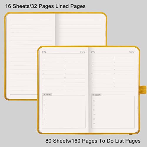 EMSHOI to Do List Notepad 192 Pages, 16.8 x 9.6cm Undated Daily Planner, 7:00-22:00 Hourly Schedule, A6 Small Pocket Notebook, 100GSM Thick Paper Checklist, Hardcover Leather, Pen Holder - Yellow