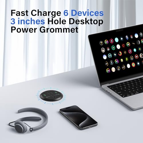 Estación de carga rápida para escritorio con 2 tomas AC, 4 puertos USB (incluyendo 2 PD 20W USB-C), para orificio de 3 pulgadas, cable de 6 pies, marca Jgstkcity miniatura 2