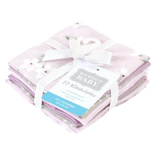 Image of Hudson Baby Unisex Baby Flannel Cotton Poly Washcloths, Purple Dainty Floral 10 Pack, One Size