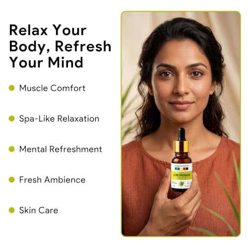 Image of Organix Mantra Lemongrass Essential Oil for Skin Cleansing & Nourishing, Hair & DIY - 100% Pure Natural & Steam Distilled Oil - 15ML