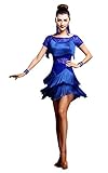 Honeystore 2017 Neuheiten Damen Kurzärmelig Quasten Swing Rhythmus Jazz Latein Dance Kleid Blau XL