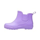 Women's rain Boots for Outdoor wear Fashion Women's rain Boots Plus Velvet Warm Waterproof Non-Slip wear-Resistant Adult Water Shoes Solid Color Rubber Shoes (Purple,8)