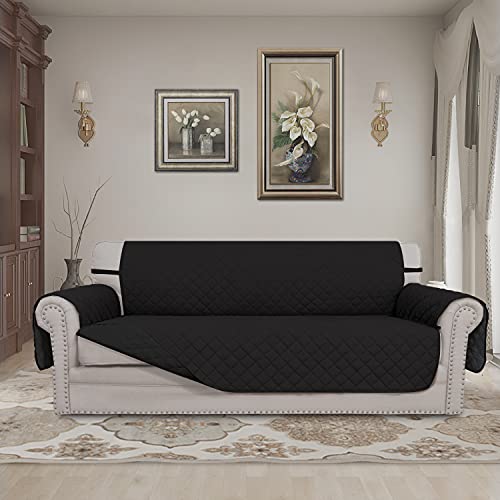 Image of Easy-Going Sofa Slipcover Reversible Sofa Cover Water Resistant Couch Cover Furniture Protector with Elastic Straps for Pets Kids Children Dog Cat(Sofa, Black /Black)