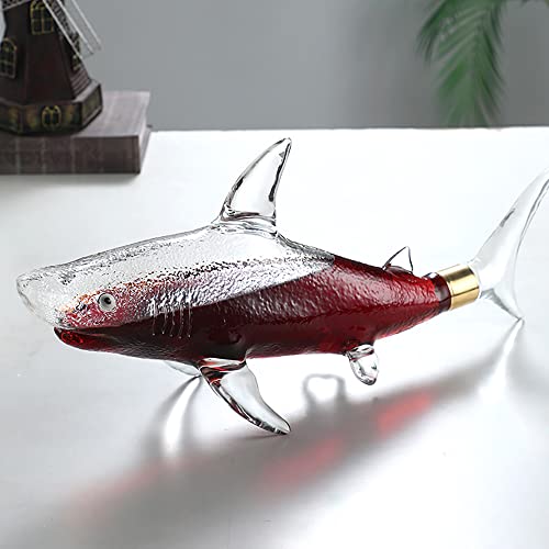 Nf Whiskey Decanter Set With 4 Glasses & Wood Stand,1000Ml Shark Decanter Glass Liquor Decanter For Whiskey, Scotch, Bourbon Vodka,Gift For Wine Lovers, M #TOP4