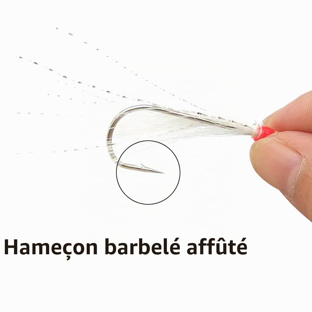 Bas De Ligne Plumes De Maquereau – 30 Leurres Lumineux – Hameçons 1/0 – Acier Carbone – Mer Et Eau Douce