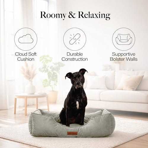 Image of Modern Threads Luxury Dog Bed - Comfortable Tufted Velvet Cushion for Small to Large Dogs - Machine Washable - Durable & Cute Sleep Space for Pets - Pamper Your Pet with Cozy Beds - Light Grey