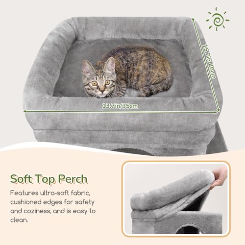 Image of Globlazer Heavy Duty Cat Tree for Indoor Cats Large Adult, F52B, Light Grey | 3 Condos, Extra-Large Baseboard, Removable Top Perch, 4 Sisal Posts & Board, Hanging Basket, Anti-Topple Strap, Easy Setup