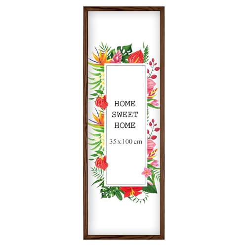 MG Design Marco 35 x 100 cm - color Marrón, de madera, con cristal acrílico - para colgar vertical u horizontalmente, sin fondo, para fotos, pósters, puzzles