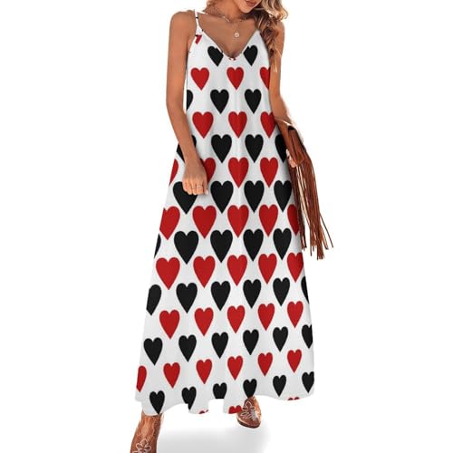 Robe longue d'été sans manches Amour Rouge Noir col V chic