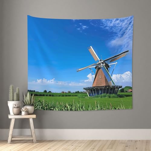 Tapiz azul de molino DUWAA de 60x51 pulgadas para decoración estética de pared en dormitorio 2