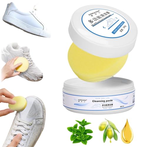 Yagerod Apparenh Crema Multifuncional de Limpieza y eliminación de Manchas, Crema Multifuncional de Limpieza y eliminación de Manchas con Esponja, Nueva Crema limpiadora de Zapatos Blanca(1pcs)