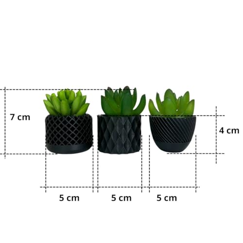 3 Vasinhos Decorativos com Mini suculenta Artificial + bandeja moderno (Preto)