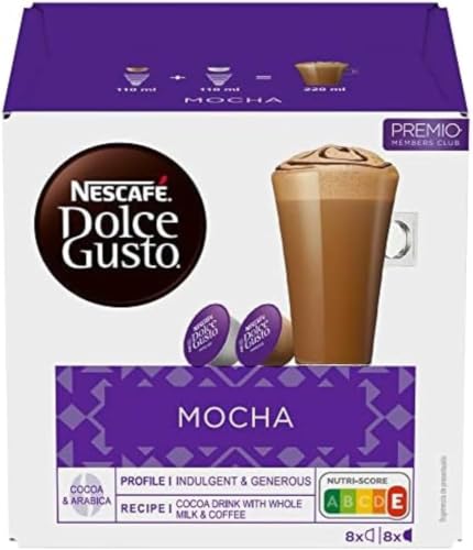 Image of NESCAFE DOLCE GUSTO - Mocha Coffee Pods (216g, 16 Capsules) By COUGAR | Cocoa & Arabica Coffee Pods | Rich Creamy Mocha Coffee Drink | Compatible with Nescafe Dolce Gusto Machines - (Imported-UK)
