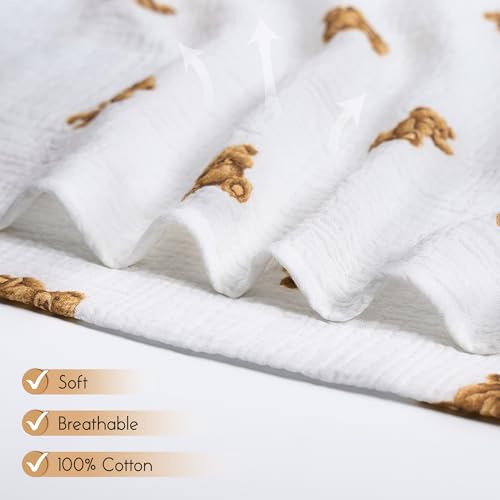 Image of Meracorallo Muslin Swaddle Blanket, 100% Cotton Receiving Blanket Soft and Breathable Swaddle Wrap for Baby Boys and Girls, Bears