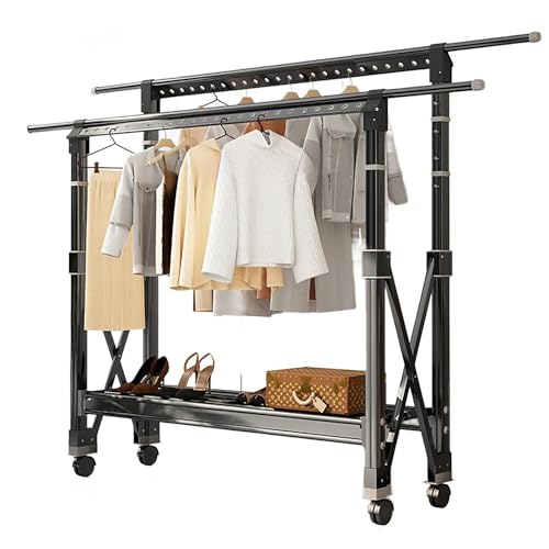 Portant à vêtements pliable double barre penderie mobile réglable