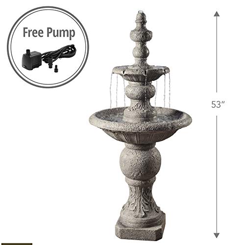 Peaktop Outdoor Garden Patio Backyard Decking ICY Stone 2 Tiered Floor Waterfall Water Fountain with Pump