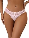 comeondear String Tanga Damen Spitze Hipster Slips Mittel Taille Atmungsaktive Panty Thong Antibakteriell Strings Tangas Unterhose Höschen Reizwäsche Unterwäsche(A-Rosa,XS-S)