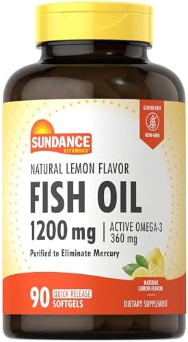 Sundance Fish Oil Softgels 1200mg | 90 Count | with Active Omega-3 | Natural Lemon Flavor | Purified to Eliminate Mercury | Non-GMO and Gluten Free Supplement