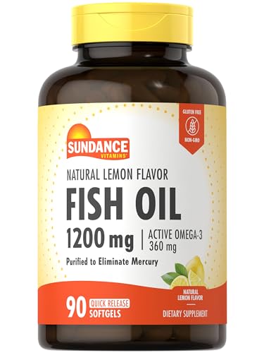 Sundance Fish Oil Softgels 1200mg | 90 Count | with Active Omega-3 | Natural Lemon Flavor | Purified to Eliminate Mercury | Non-GMO and Gluten Free Supplement