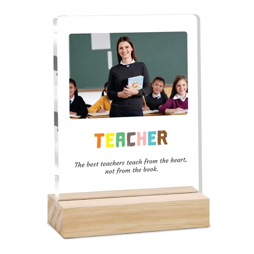 Image of Giftplease Best Teacher Plaque | Personalized Photo Frame with Wooden Stand | Appreciation Gift for Teachers | Teacher's Day Retirement Farewell Gift (Custom Photo & Text CTH 02