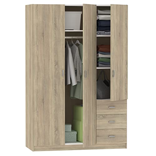 MUEBLES PITARCH | Armario Dormitorio Ropero 3 Puertas 3 Cajones, Roble Cambrian, 180x74x50 cm(Alto x Ancho x Fondo), Mueble Auxiliar Moderno, Colección Tibet