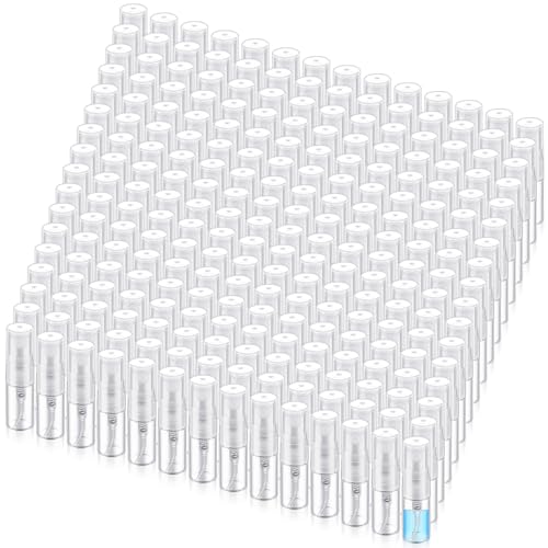 Zhehao 200 Pcs Mini Spray Bottles 2 ml Clear Glass Perfume Bottles Refillable Fine Mist Perfume Atomizer Portable Empty Sample Containers for Cleaning, Essential Oils, Travel (Clear Cap)