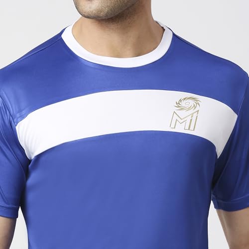 Image of playR x MI Fan Tee 2023 - Men's Solid Regular Fit Half Sleeve T-Shirt, Lightweight, Stylish Cricket Fan Jersey Casual for Training, Outdoor & Match Day Activewear - All Season
