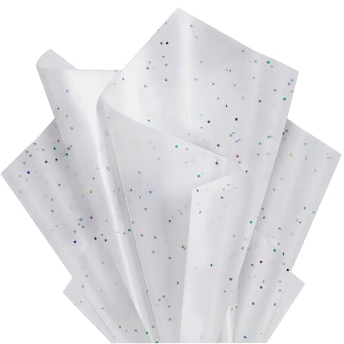 White Glitter Tissue Paper for Gift Bags 36 Sheets 20 x 20 Inch - Recyclable Wrapping Paper for Weddings Birthdays Party & Festival Decorations DIY Craft Supplies