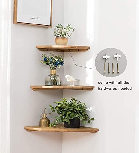 GIEANOO Wood Corner shelf , 9 inch 1PC Rustic OAK Floating Wall Shelves Round End Wall Mounted Shelving Solution Floating Speaker Display Bookshelves Décor Accents Bathroom