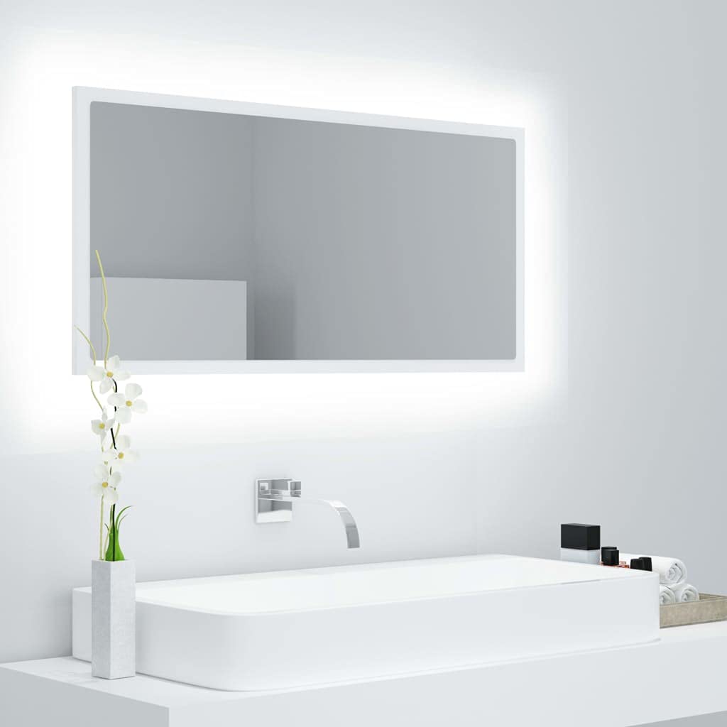 Lustro łazienkowe LED białe 90 x 8,5 x 37 cm Akrylowe szafki i szafki toaletkowe łazienkowe