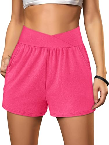Sampeel Women Shorts for Teen Girl Early Spring Outfits Fashion Clothing with Pockets Athletic Workout Shorts Pink XL